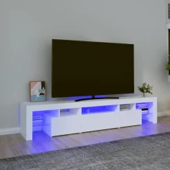 vidaXL - LED TV-meubel met 3 deuren en glas legplanken - Wit - 200x36.5x40 cm
