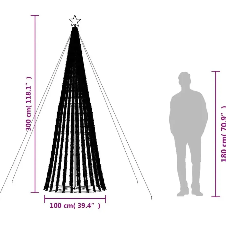 vidaXL - LED-kerstboom met spikes 688 LEDs 100x300 cm - Warmwit - Koper, ijzer