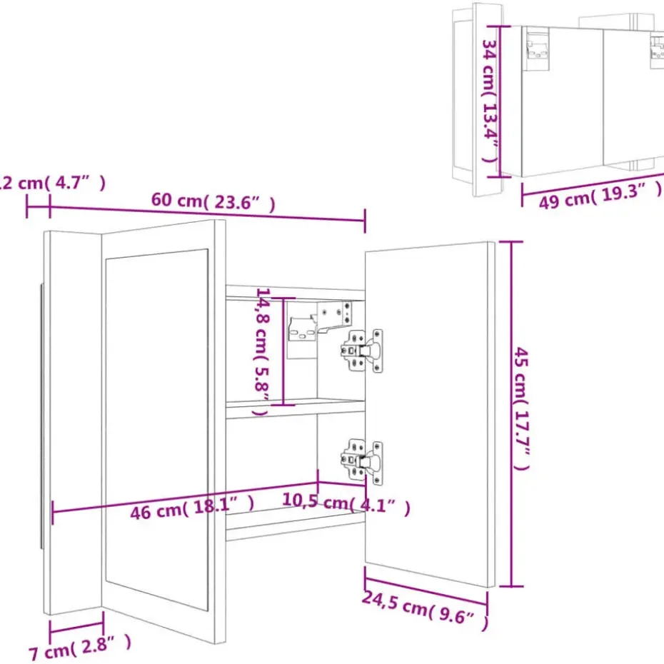vidaXL - Led-spiegelkast - Grijs - Bewerkt hout