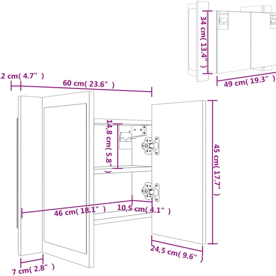 vidaXL - Led-spiegelkast - Wit - Bewerkt hout