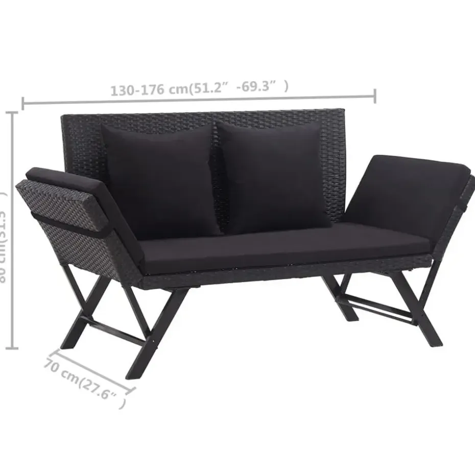 vidaXL - Ligbed - Zwart - Poly rattan