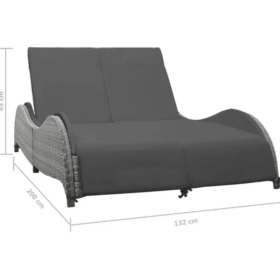 vidaXL - Ligstoel - Antraciet - Poly rattan - 200 x 132 x 45 cm