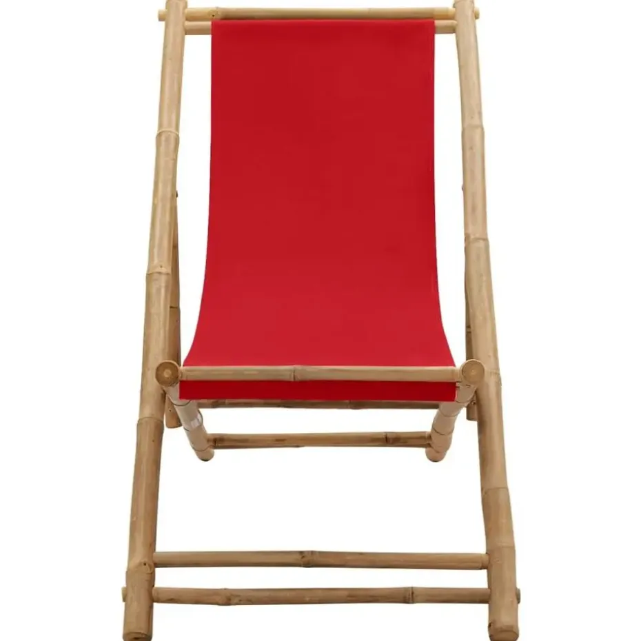 vidaXL - Ligstoel - Rood - Bamboe en canvas