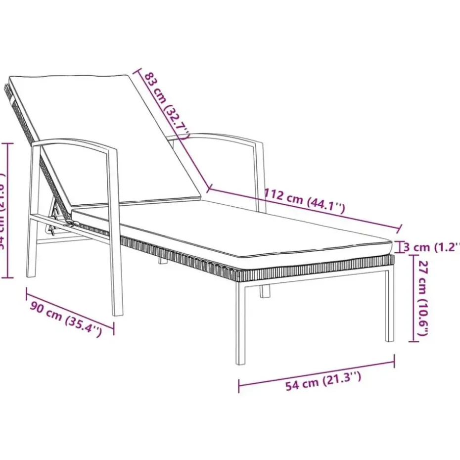 vidaXL - Ligstoel - Zwart - Poly rattan