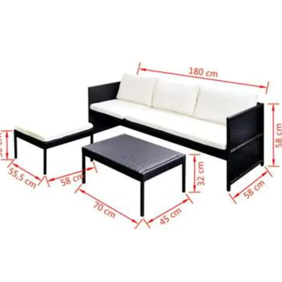 vidaXL - Lounge Sets - Zwart - Poly rattan