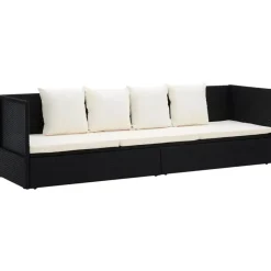 vidaXL - Loungebank - Zwart - Poly rattan