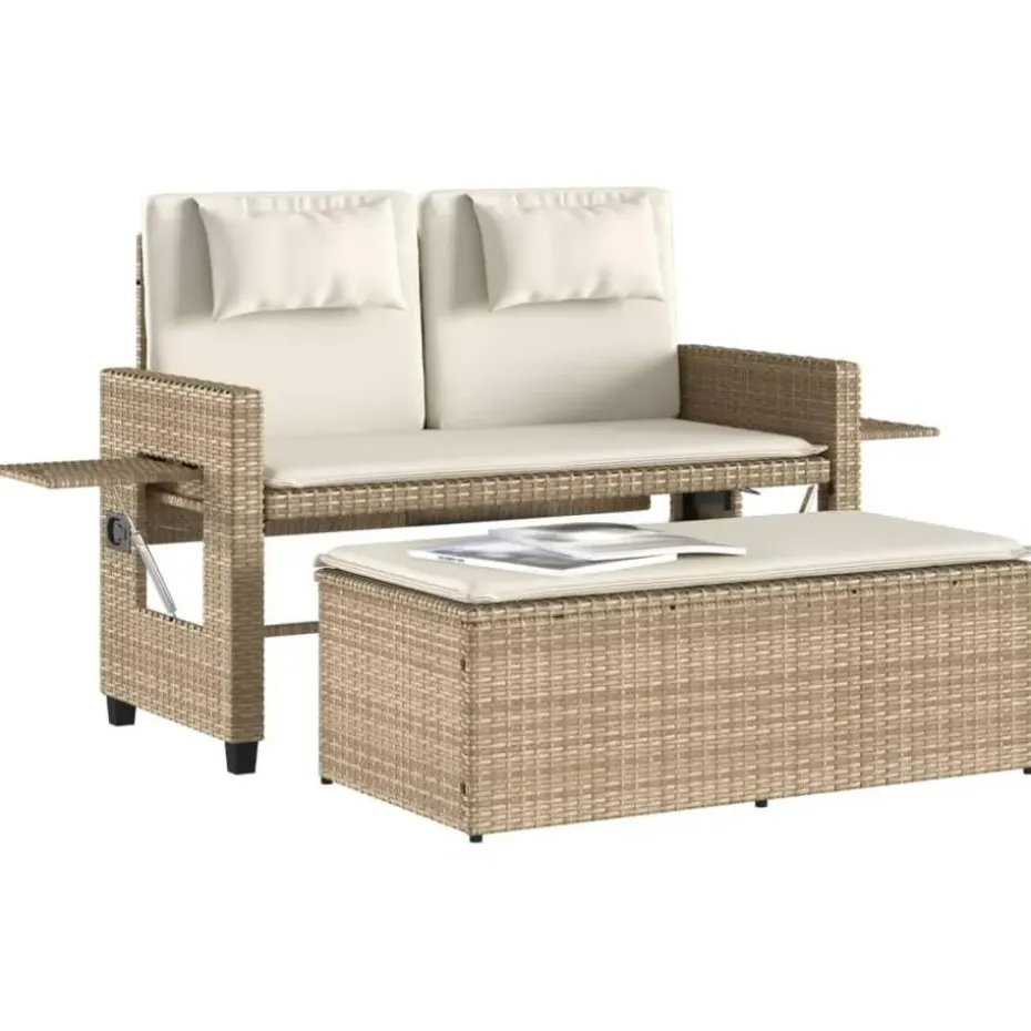 vidaXL - Loungebanken Verstelbare met crème kussens - Beige - 113x61x87 cm