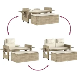vidaXL - Loungebanken Verstelbare met crème kussens - Beige - 113x61x87 cm