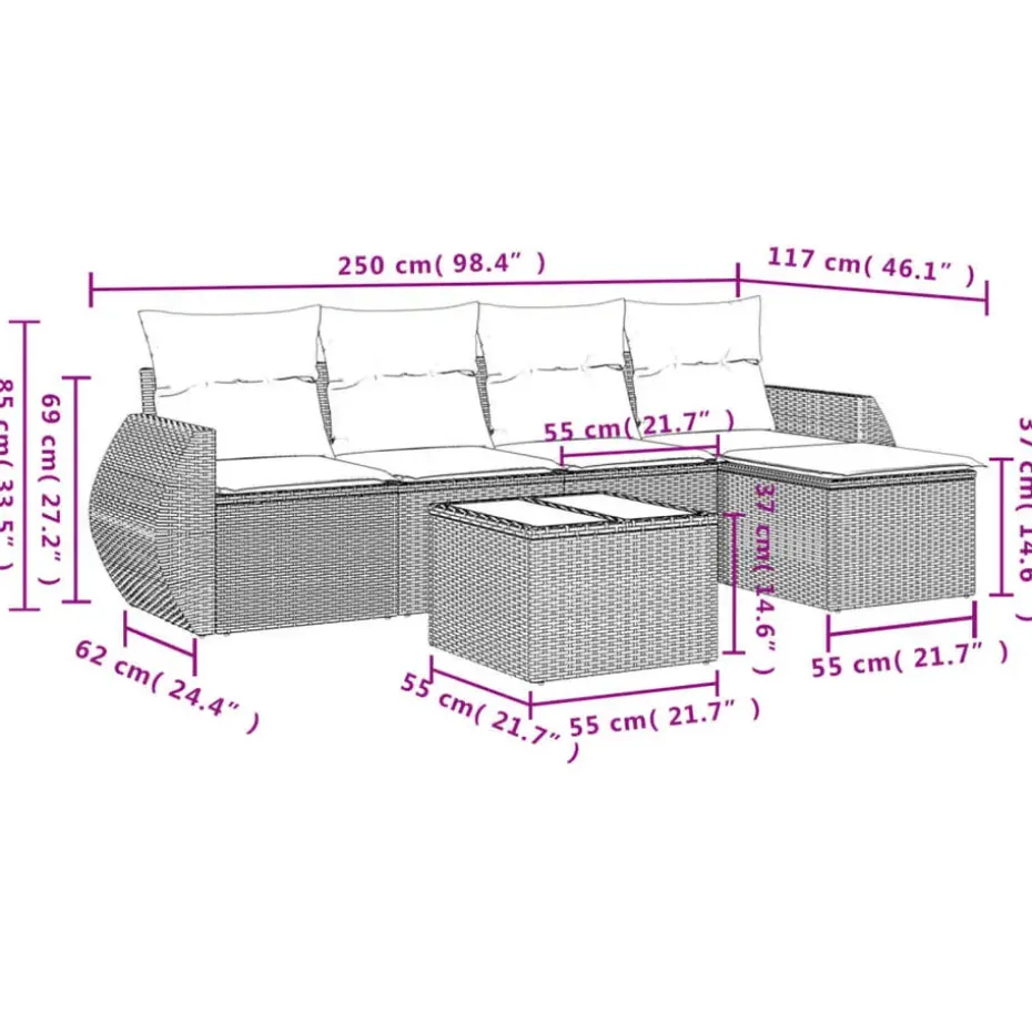 vidaXL - Loungeset - Beige - Poly rattan - 6 stuks