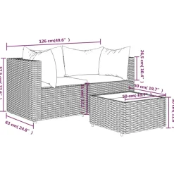 vidaXL - Loungeset - Bruin - Poly rattan - 3 stuks - Met kussens