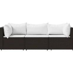 vidaXL - Loungeset - Bruin - Poly rattan - 3 stuks - Met kussens