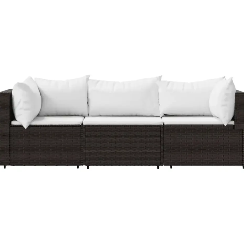 vidaXL - Loungeset - Bruin - Poly rattan - 3 stuks - Met kussens