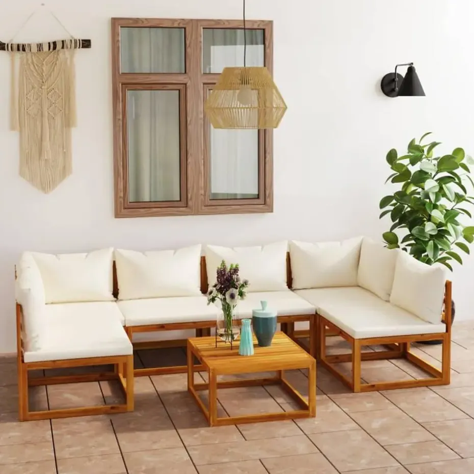 vidaXL - Loungeset - Crème - Acaciahout - 7 stuks - Met kussens
