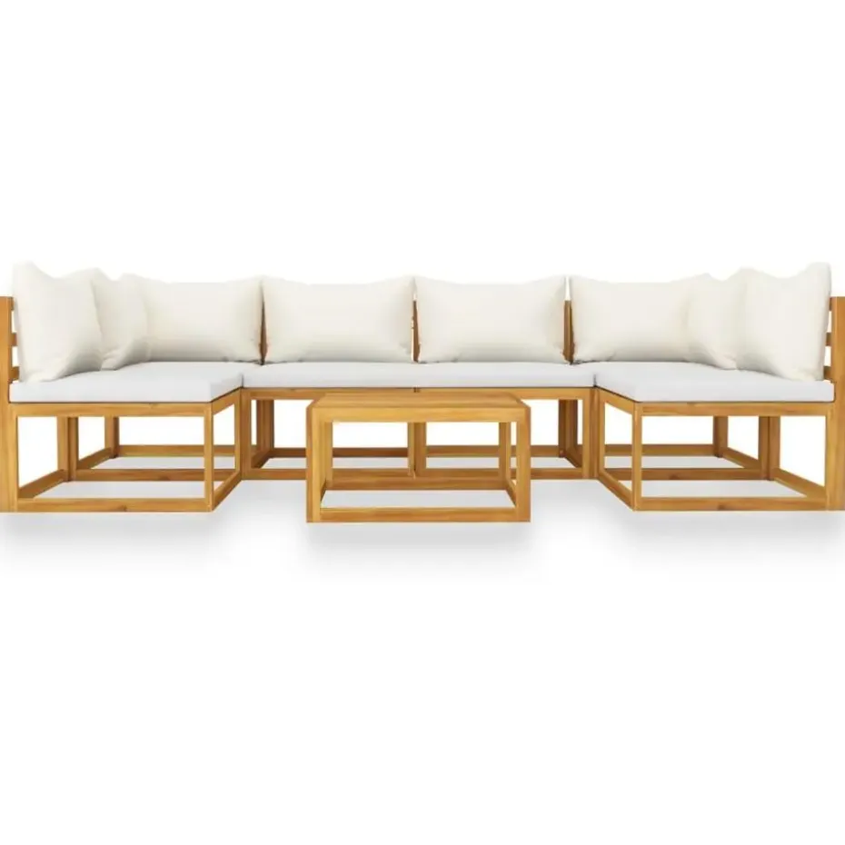 vidaXL - Loungeset - Crème - Acaciahout - 7 stuks - Met kussens