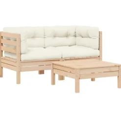 vidaXL - Loungeset - Crème - Grenenhout - 3 stuks - Met kussens