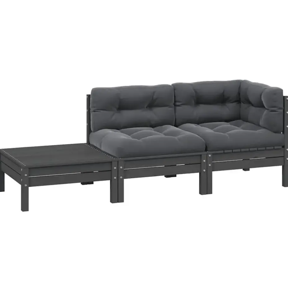 vidaXL - Loungeset - Grijs - Grenenhout - 3 stuks - Met kussens