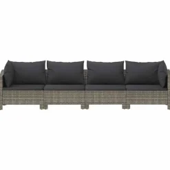 vidaXL - Loungeset - Grijs - Poly rattan - 4 stuks - Met kussens