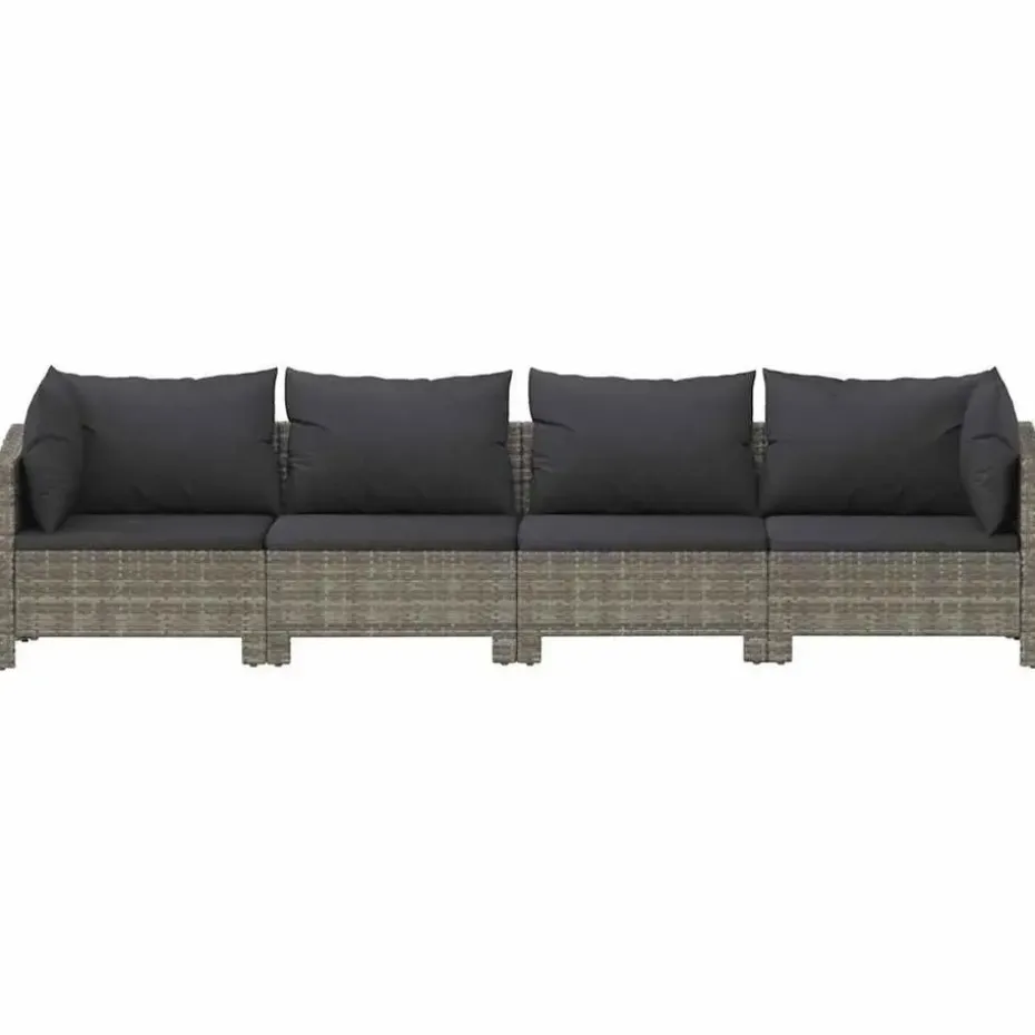vidaXL - Loungeset - Grijs - Poly rattan - 4 stuks - Met kussens