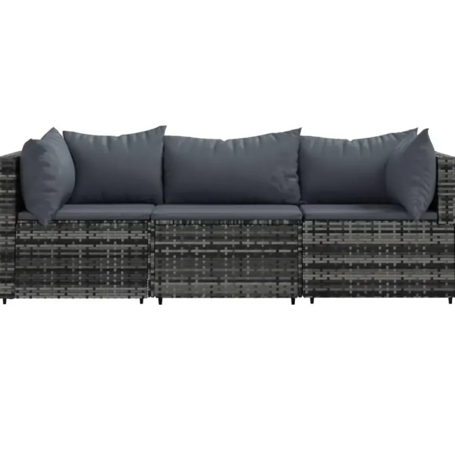 vidaXL - Loungeset - Grijs - Poly rattan - 3 stuks - Met kussens