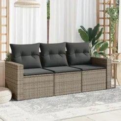 vidaXL - Loungeset - Grijs - Poly rattan - 3 stuks - Met kussens