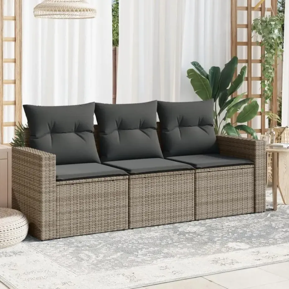 vidaXL - Loungeset - Grijs - Poly rattan - 3 stuks - Met kussens