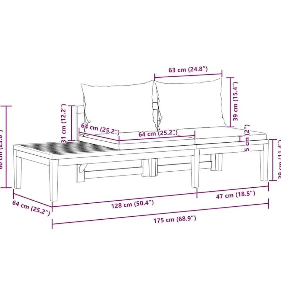 vidaXL - Loungeset - Grijs - Acaciahout - 2 stuks - Met kussens