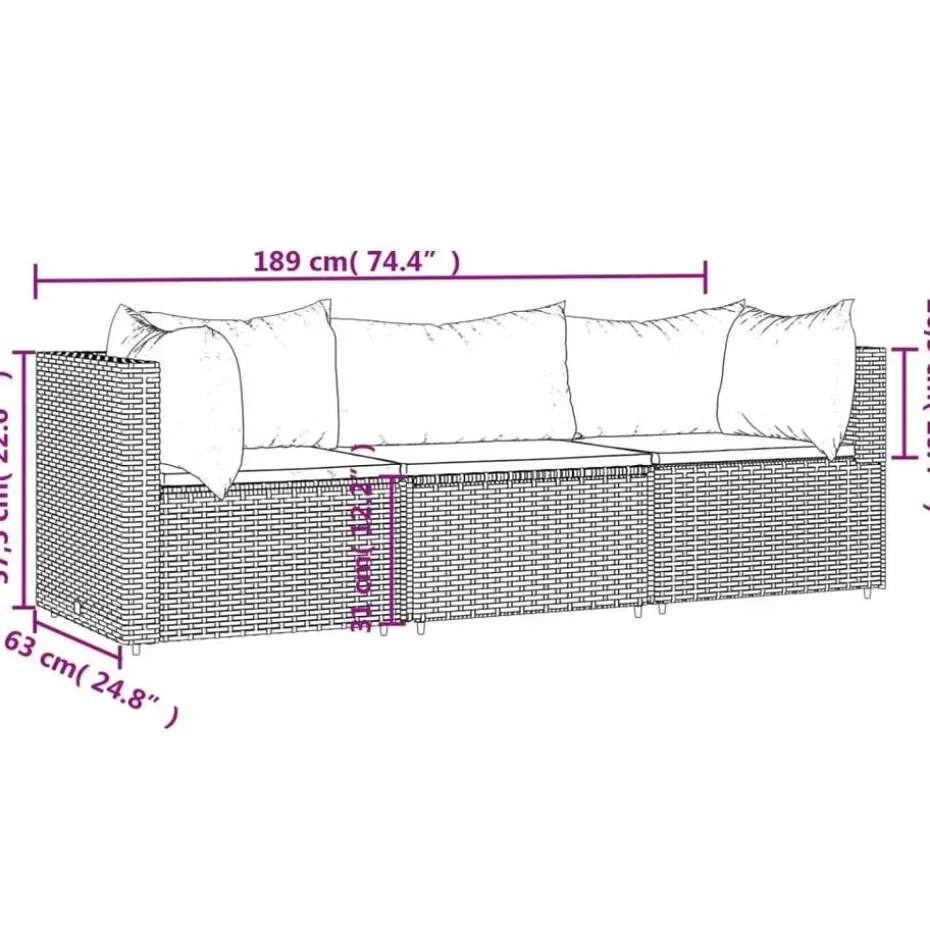 vidaXL - Loungeset - Zwart - Poly rattan