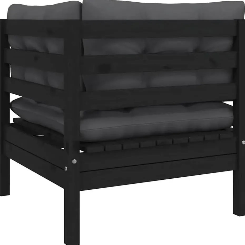vidaXL - Loungeset - Zwart - Grenenhout - 3 stuks - Met kussens
