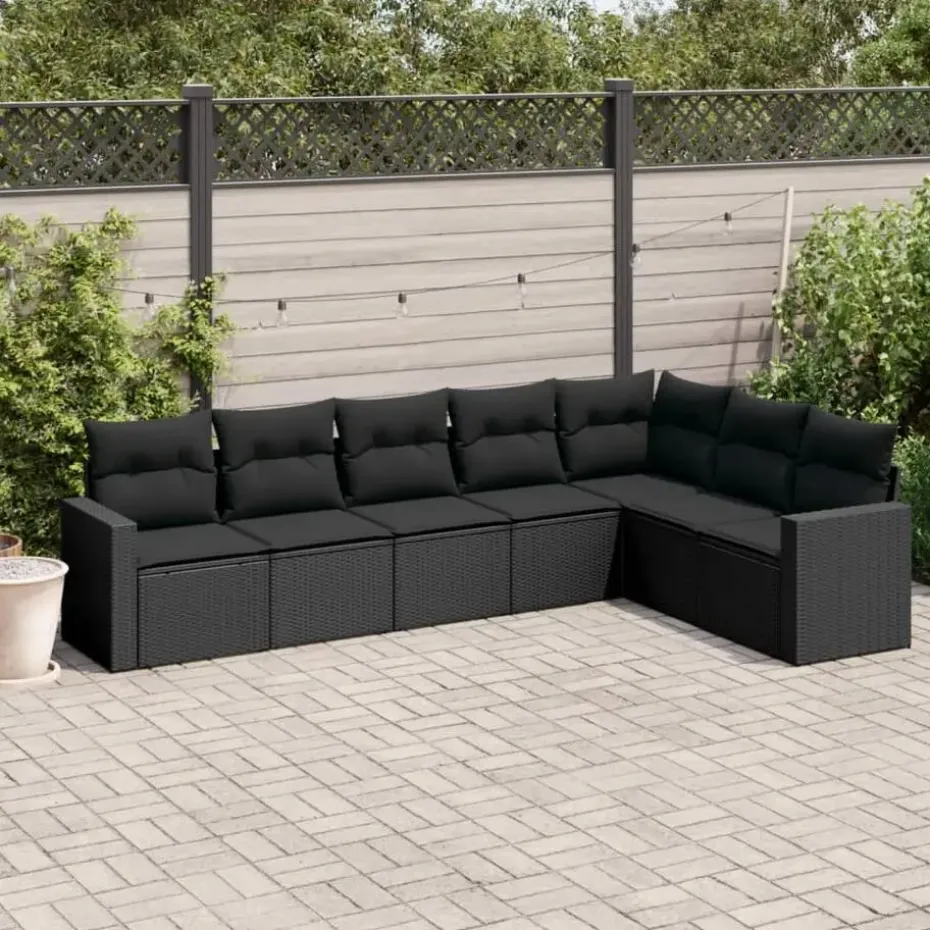 vidaXL - Loungeset - Zwart - Poly rattan - 7 stuks
