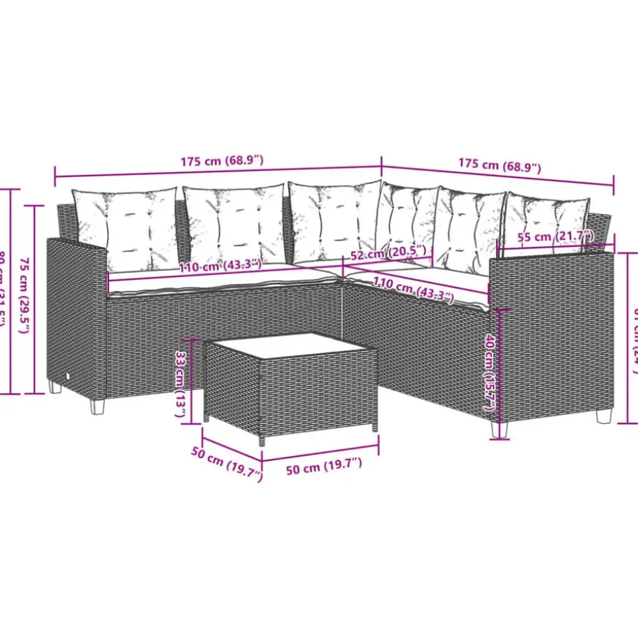vidaXL - loungeset - Zwart - Poly rattan