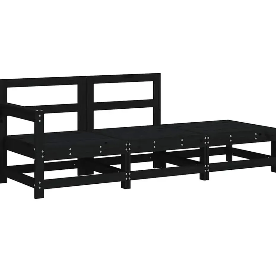 vidaXL - Loungeset - Zwart - Hout - 3 stuks - Met kussens