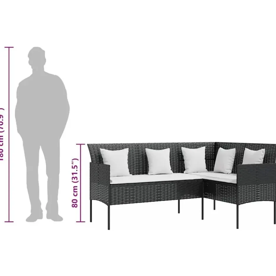 vidaXL - Loungeset (dinning) - Zwart - Poly rattan - 5 stuks - Met kussens