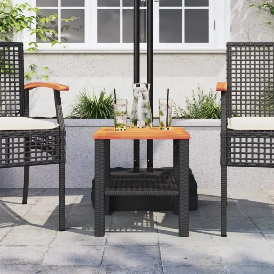 vidaXL - Loungetafel - Weerbestendig - Zwart - Poly rattan en hout - 40x40x42 cm