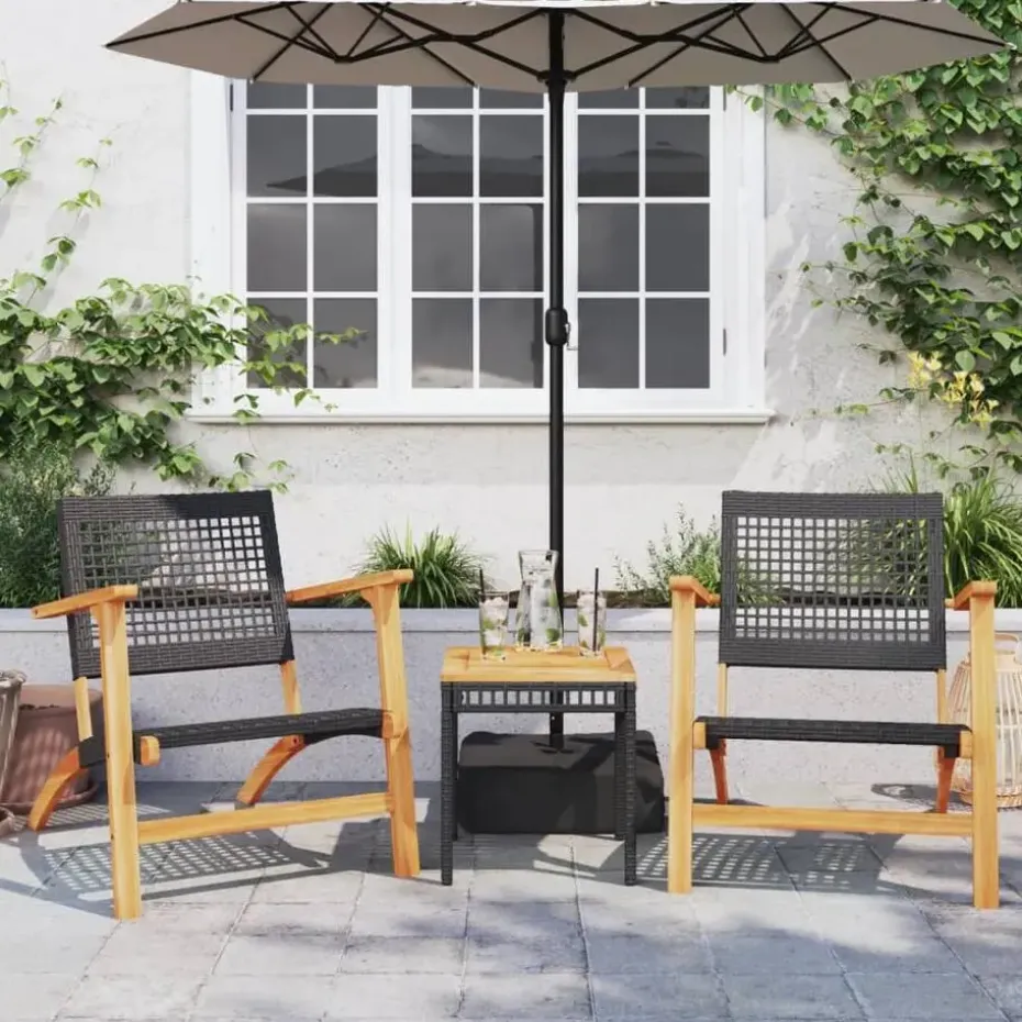 vidaXL - Loungetafel - Weerbestendig - Zwart - Poly rattan en hout - 38x38x42cm