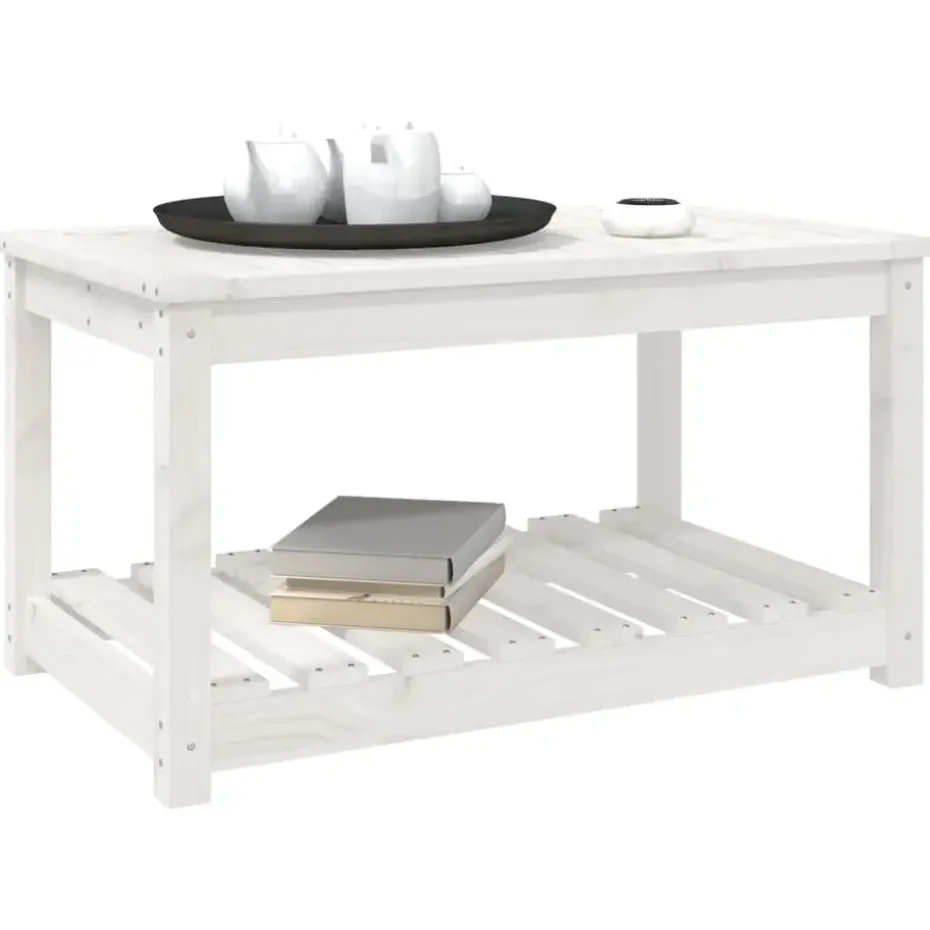 vidaXL - Loungetafel met opbergruimte - Wit - Grenenhout - 82,5x50,5x45 cm