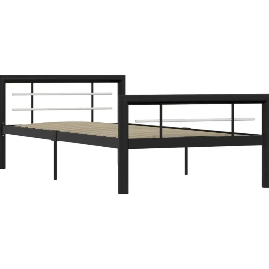vidaXL - Metalen eenpersoonsbed met hoofdbord - zwart en wit - 90x200 cm