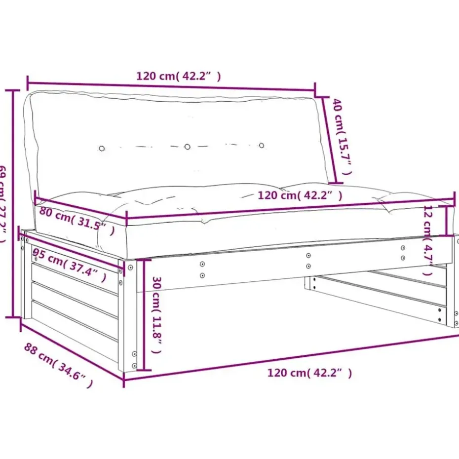 vidaXL - Middenbank - Bruin - Grenenhout - 120x80 cm