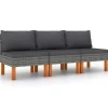 vidaXL - Middenbanken - Grijs - Poly rattan en massief eucalyptushout - 3 stuks