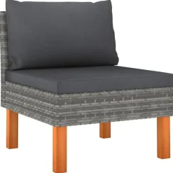 vidaXL - Middenbanken - Grijs - Poly rattan en massief eucalyptushout - 3 stuks