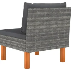vidaXL - Middenbanken - Grijs - Poly rattan en massief eucalyptushout - 3 stuks