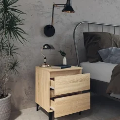 vidaXL - Nachtkastje - Bruin - Bewerkt hout - 2 stuks
