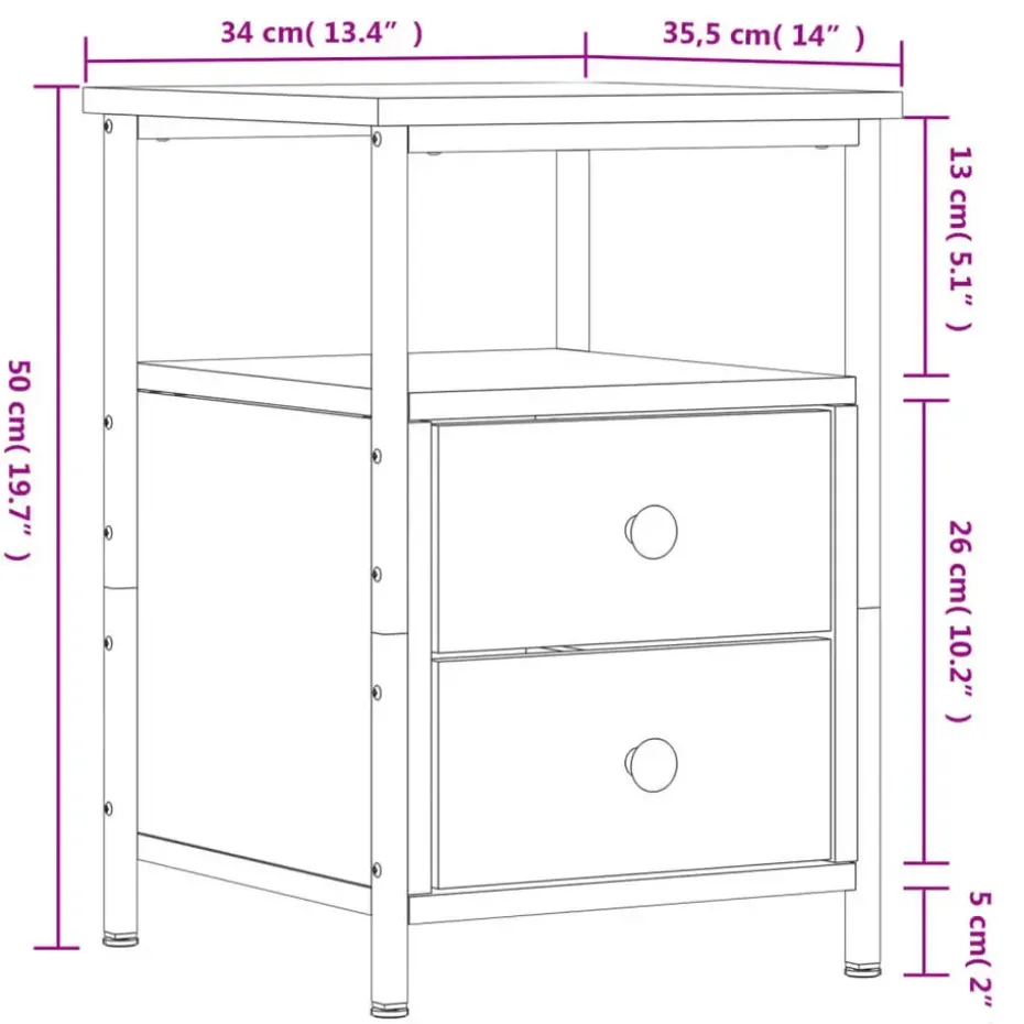 vidaXL - Nachtkastje - Bruin - Bewerkt hout
