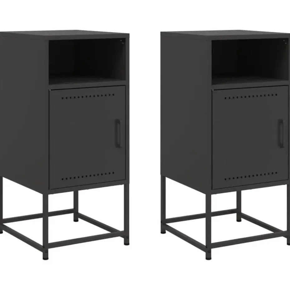 vidaXL - Nachtkastje - Zwart - Staal - 2 stuks