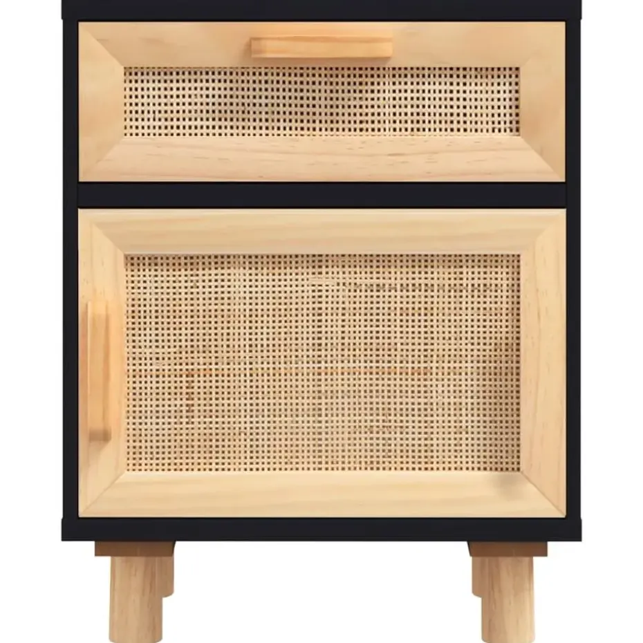 vidaXL - Nachtkastjes - Zwart - Grenenhout en natuurlijk rattan - 2 stuks