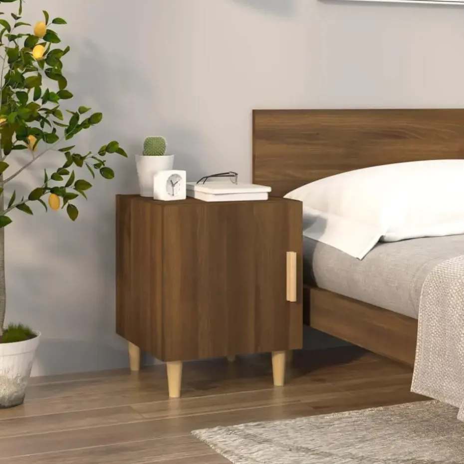 vidaXL - Nachtkastjes met houten poten - Bruin eiken - 40x40x50 cm - 2 stuks