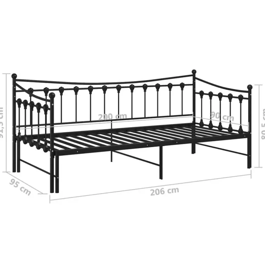 vidaXL - Onderschuifbedbank - Zwart - Metaal - 90x200 cm