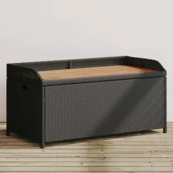 vidaXL - Opbergbankje zwart - Poly rattan en acaciahout - 100x50x52 cm