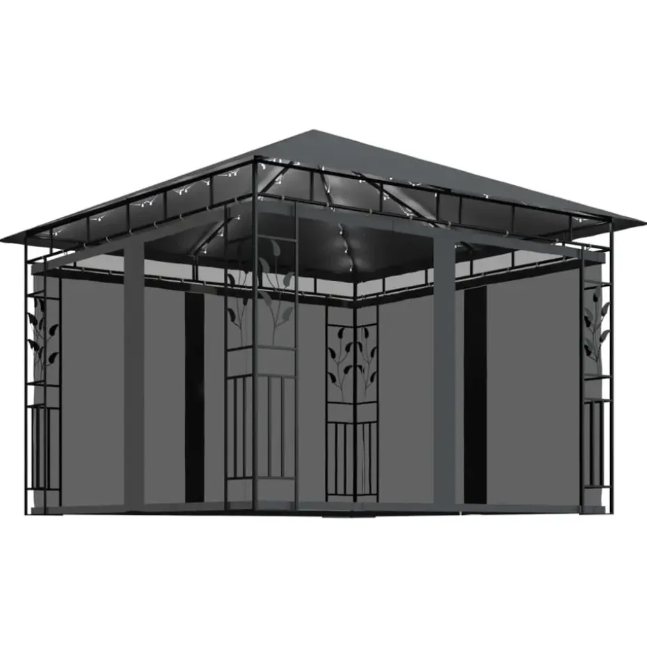 vidaXL - Prieel Met Lichtslinger - Antraciet - Stof - 3 x 3 x 2.73 m