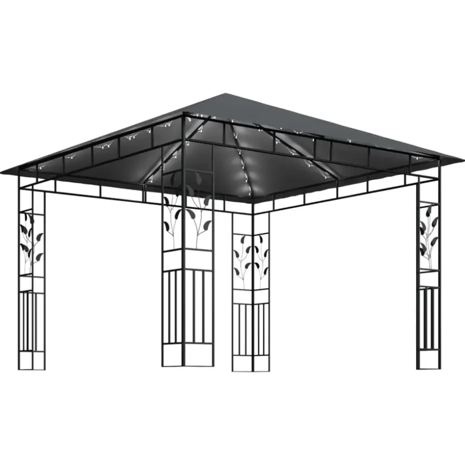 vidaXL - Prieel Met Lichtslinger - Antraciet - Stof - 3 x 3 x 2.73 m