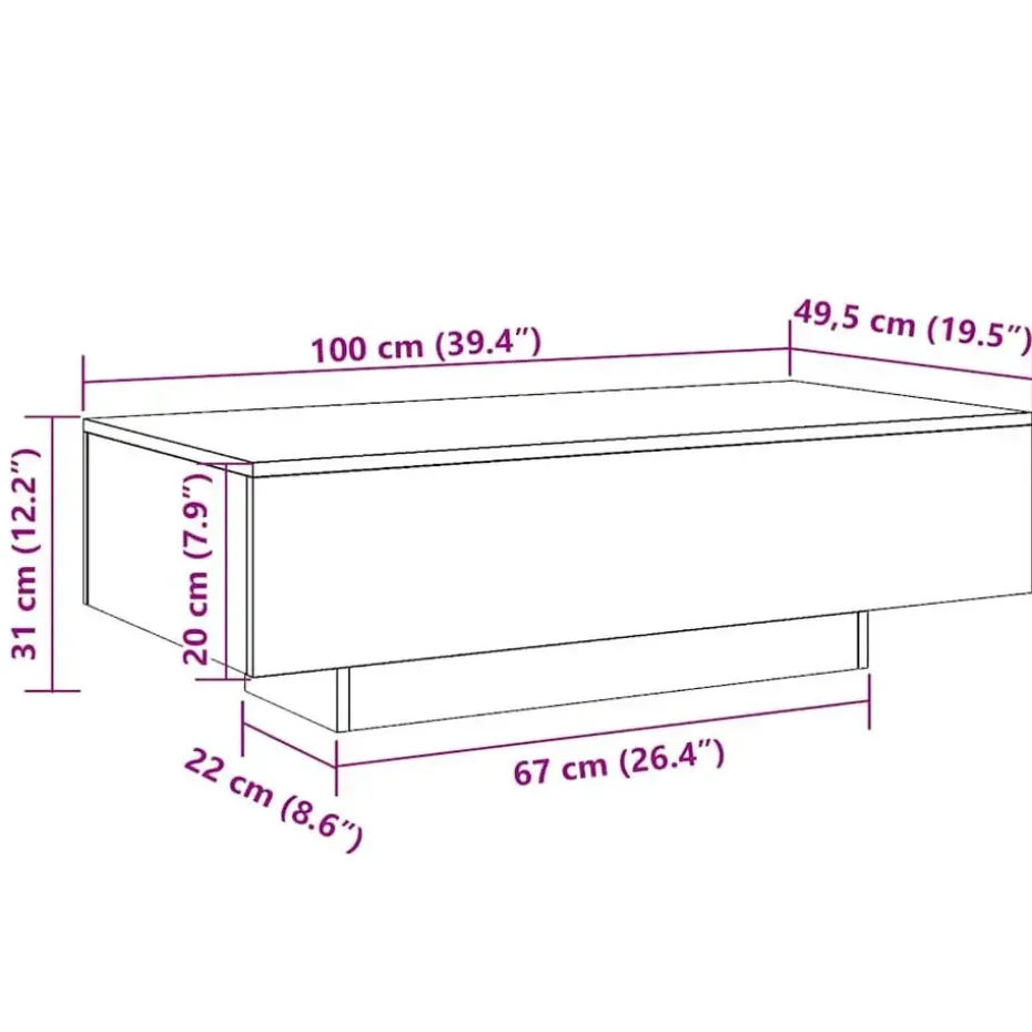 vidaXL - Rechthoekige Salontafel - Oud hout - Bewerkt hout - 100x49.5x31 cm